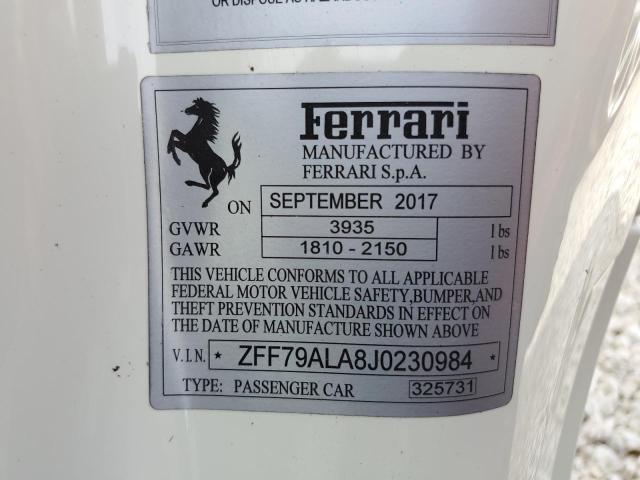Продажа на аукционе авто 2018 Ferrari 488 Gtb, vin: ZFF79ALA8J0230984, номер лота: 62786372