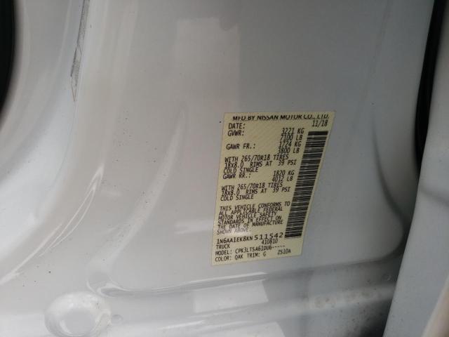 2019 Nissan Titan S მანქანა იყიდება აუქციონზე, vin: 1N6AA1EK8KN511542, აუქციონის ნომერი: 63545192