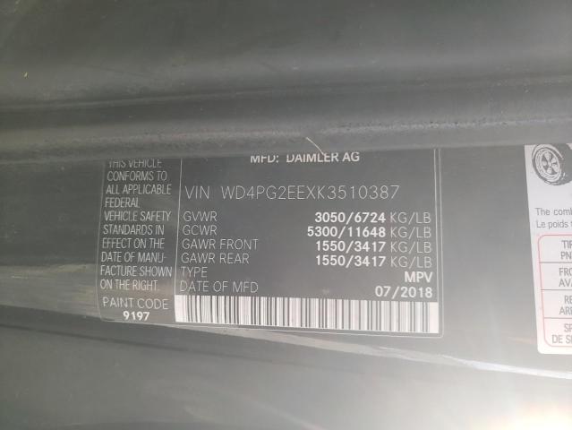 Продаж на аукціоні авто 2019 Mercedes-benz Metris, vin: WD4PG2EEXK3510387, номер лоту: 62973242