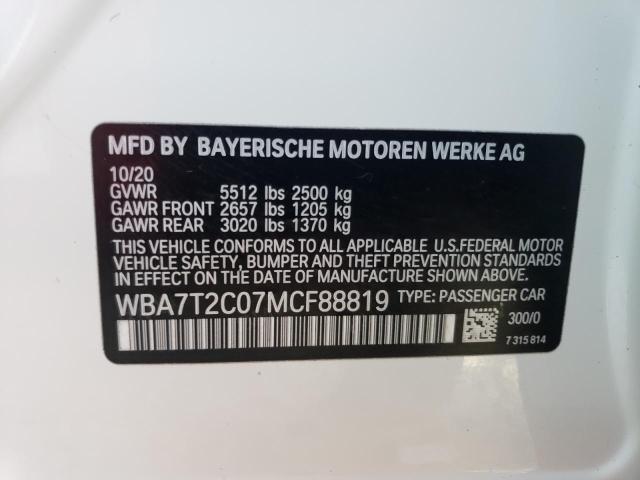 2021 Bmw 740 I მანქანა იყიდება აუქციონზე, vin: WBA7T2C07MCF88819, აუქციონის ნომერი: 63028292