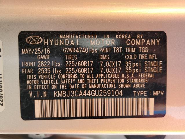 Auction sale of the 2016 Hyundai Tucson Limited, vin: KM8J3CA44GU259104, lot number: 65404522