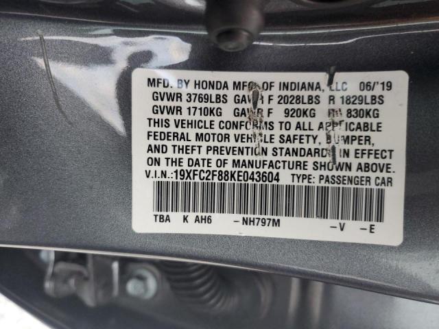 65949862 :رقم المزاد ، 19XFC2F88KE043604 vin ، 2019 Honda Civic Sport مزاد بيع