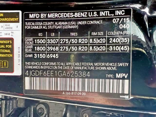 66660752 :رقم المزاد ، 4JGDF6EE1GA625384 vin ، 2016 Mercedes-benz Gl 450 4matic مزاد بيع