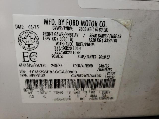 66837082 :رقم المزاد ، 1FM5K8F83GGA20803 vin ، 2016 Ford Explorer Limited مزاد بيع