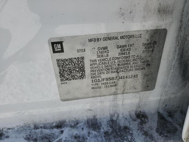 2018 Chevrolet Sonic Premier მანქანა იყიდება აუქციონზე, vin: 1G1JF5SB7J4141245, აუქციონის ნომერი: 66822842