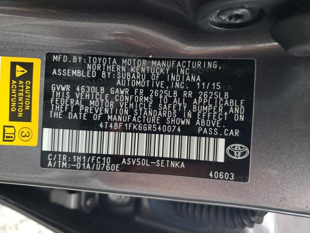 Продаж на аукціоні авто 2016 Toyota Camry Le, vin: 4T4BF1FK6GR540074, номер лоту: 67426822