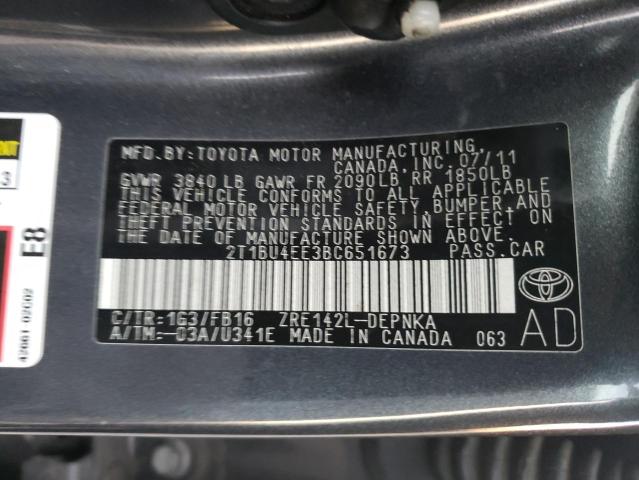 68057272 :رقم المزاد ، 2T1BU4EE3BC651673 vin ، 2011 Toyota Corolla Base مزاد بيع
