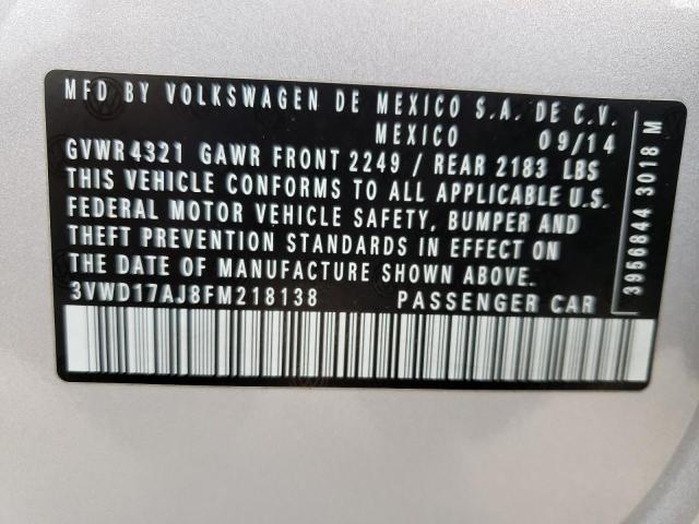 67822242 :رقم المزاد ، 3VWD17AJ8FM218138 vin ، 2015 Volkswagen Jetta Se مزاد بيع