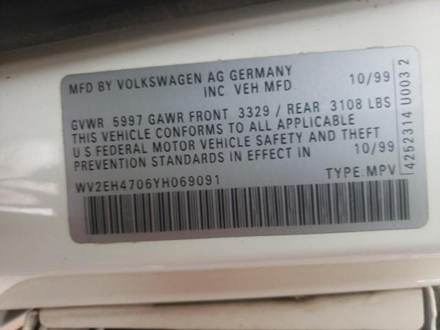 Aukcja sprzedaży 2000 Volkswagen Eurovan Camper, vin: WV2EH4706YH069091, numer aukcji: 67922382