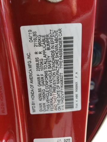 Продаж на аукціоні авто 2019 Honda Accord Lx, vin: 1HGCV1F11KA083277, номер лоту: 68867022