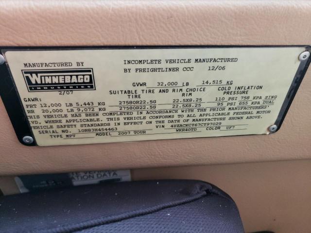 2007 Freightliner Chassis X Line Motor Home მანქანა იყიდება აუქციონზე, vin: 4UZACKCY67CY97029, აუქციონის ნომერი: 69116092