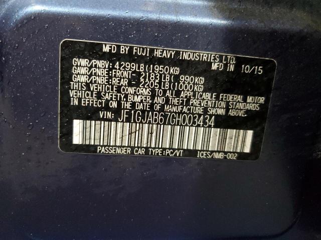 Aukcja sprzedaży 2016 Subaru Impreza Premium, vin: JF1GJAB67GH003434, numer aukcji: 69061022