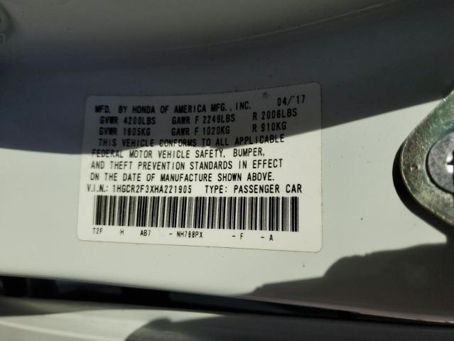 69144882 :رقم المزاد ، 1HGCR2F3XHA221905 vin ، 2017 Honda Accord Lx مزاد بيع
