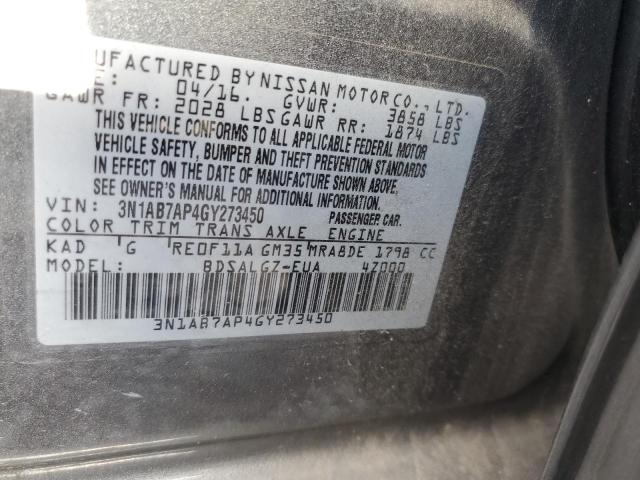 Продажа на аукционе авто 2016 Nissan Sentra S, vin: 3N1AB7AP4GY273450, номер лота: 69164132