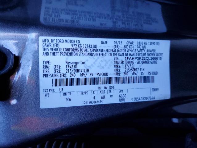 69424932 :رقم المزاد ، 1FAHP3K22CL366615 vin ، 2012 Ford Focus Se مزاد بيع