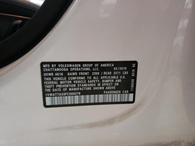 Продажа на аукционе авто 2015 Volkswagen Passat S, vin: 1VWAT7A33FC080279, номер лота: 69567392
