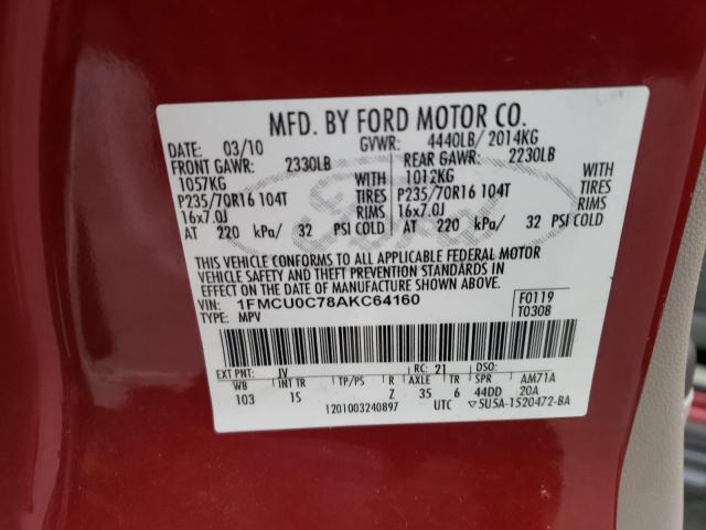 67354492 :رقم المزاد ، 1FMCU0C78AKC64160 vin ، 2010 Ford Escape Xls مزاد بيع