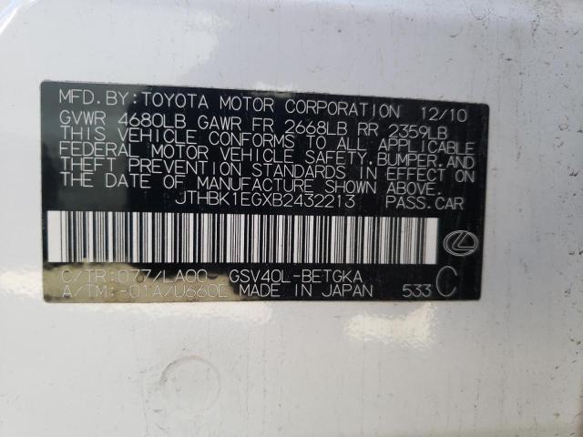 Продаж на аукціоні авто 2011 Lexus Es 350, vin: JTHBK1EGXB2432213, номер лоту: 70012542