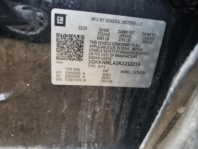 69445062 :رقم المزاد ، 1GKKNMLA2KZ212214 vin ، 2019 Gmc Acadia Slt-1 مزاد بيع