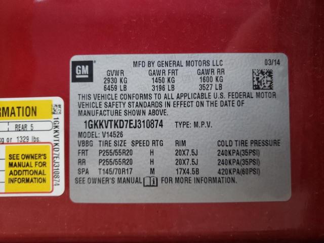 69868282 :رقم المزاد ، 1GKKVTKD7EJ310874 vin ، 2014 Gmc Acadia Denali مزاد بيع