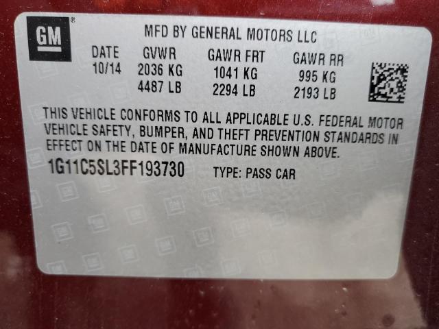 2015 Chevrolet Malibu 1lt მანქანა იყიდება აუქციონზე, vin: 1G11C5SL3FF193730, აუქციონის ნომერი: 70490412