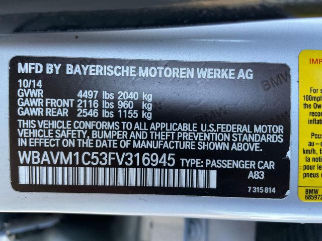 Aukcja sprzedaży 2015 Bmw X1 Sdrive28i, vin: WBAVM1C53FV316945, numer aukcji: 71393962