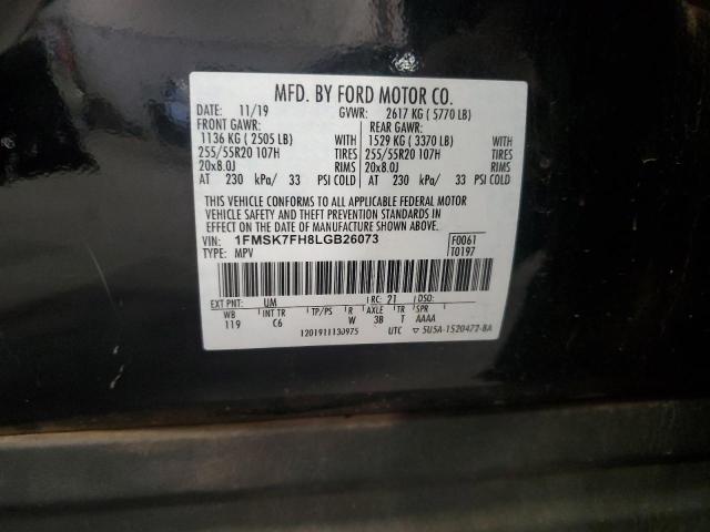 70695662 :رقم المزاد ، 1FMSK7FH8LGB26073 vin ، 2020 Ford Explorer Limited مزاد بيع