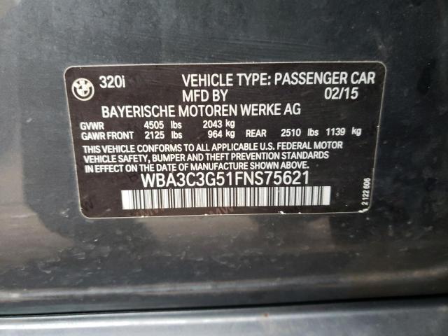 2015 Bmw 320 I Xdrive მანქანა იყიდება აუქციონზე, vin: WBA3C3G51FNS75621, აუქციონის ნომერი: 70507562