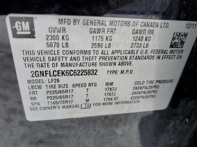 71866222 :رقم المزاد ، 2GNFLCEK6C6225832 vin ، 2012 Chevrolet Equinox Ls مزاد بيع