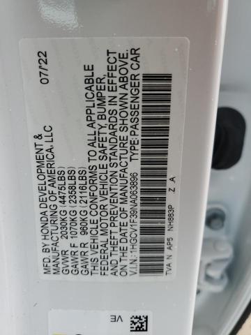 71866812 :رقم المزاد ، 1HGCV1F39NA063896 vin ، 2022 Honda Accord Sport مزاد بيع