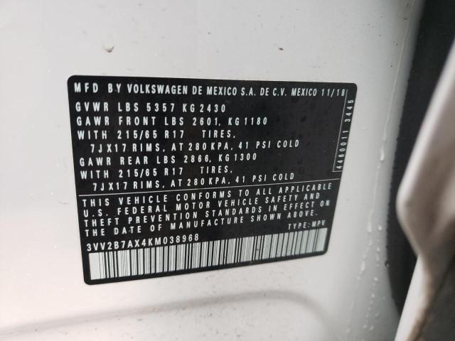 2019 Volkswagen Tiguan Se მანქანა იყიდება აუქციონზე, vin: 3VV2B7AX4KM038968, აუქციონის ნომერი: 71019012