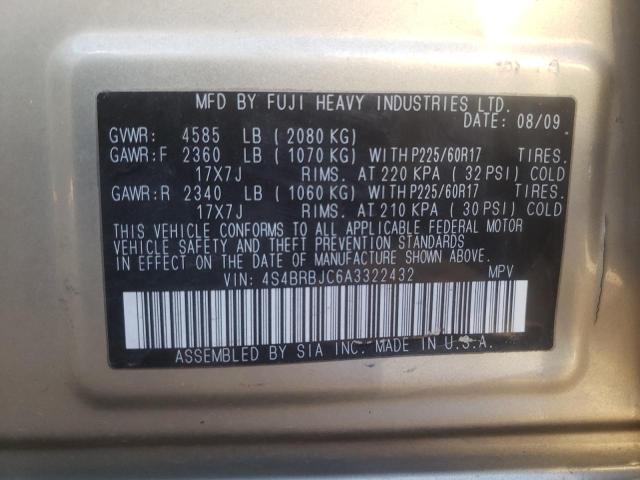 Продаж на аукціоні авто 2010 Subaru Outback 2.5i Limited, vin: 4S4BRBJC6A3322432, номер лоту: 71120202