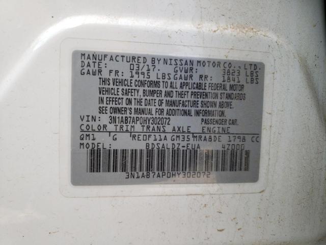 2017 Nissan Sentra S მანქანა იყიდება აუქციონზე, vin: 3N1AB7AP0HY302072, აუქციონის ნომერი: 71074252