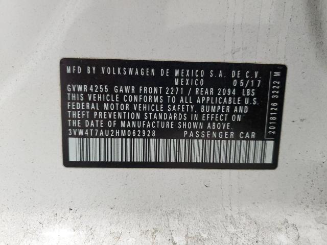 2017 Volkswagen Gti S მანქანა იყიდება აუქციონზე, vin: 3VW4T7AU2HM062928, აუქციონის ნომერი: 72276762