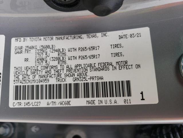 2021 Toyota Tacoma Double Cab მანქანა იყიდება აუქციონზე, vin: 5TFAZ5CN1MX104959, აუქციონის ნომერი: 71908072
