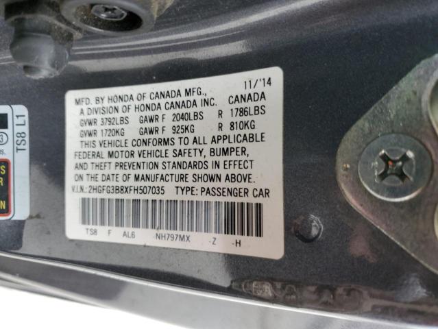 72403962 :رقم المزاد ، 2HGFG3B8XFH507035 vin ، 2015 Honda Civic Ex مزاد بيع