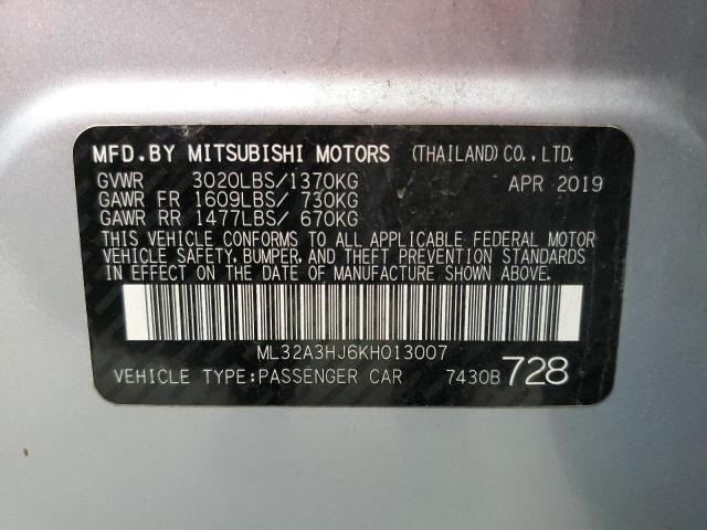 Aukcja sprzedaży 2019 Mitsubishi Mirage Es, vin: ML32A3HJ6KH013007, numer aukcji: 72267942