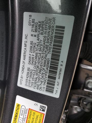 2018 Honda Accord Exl მანქანა იყიდება აუქციონზე, vin: 1HGCV1F57JA204931, აუქციონის ნომერი: 72194822