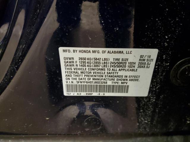 Продажа на аукционе авто 2018 Honda Pilot Elite, vin: 5FNYF6H07JB023268, номер лота: 72788642