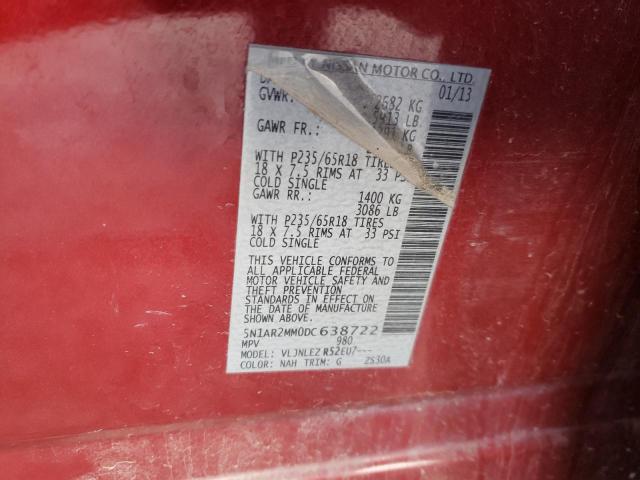 72308672 :رقم المزاد ، 5N1AR2MM0DC638722 vin ، 2013 Nissan Pathfinder S مزاد بيع
