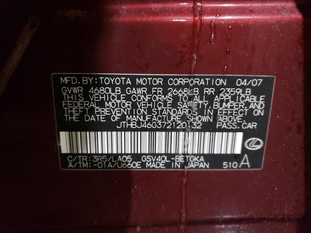 Aukcja sprzedaży 2007 Lexus Es 350, vin: JTHBJ46G372120132, numer aukcji: 72437422