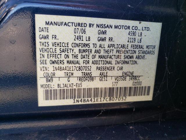 Продаж на аукціоні авто 2007 Nissan Maxima Se, vin: 1N4BA41E17C807052, номер лоту: 72963202