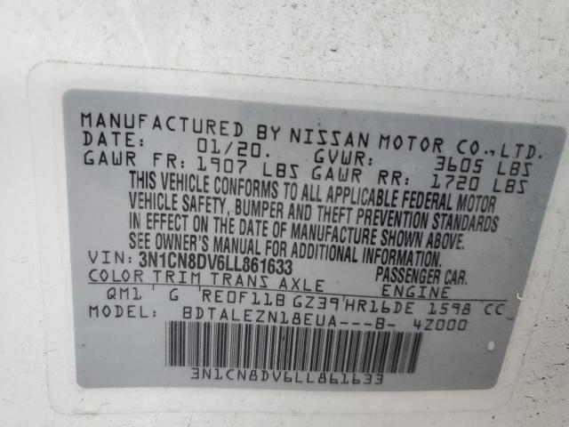 2020 Nissan Versa S მანქანა იყიდება აუქციონზე, vin: 3N1CN8DV6LL861633, აუქციონის ნომერი: 72961242