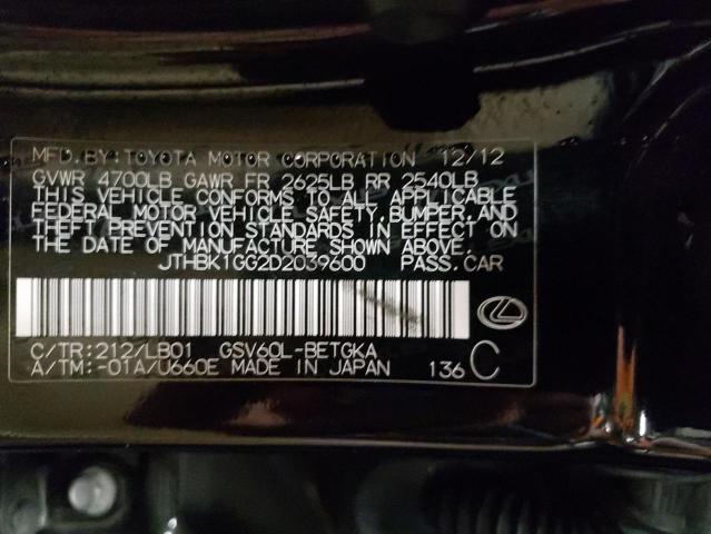 70134982 :رقم المزاد ، JTHBK1GG2D2039600 vin ، 2013 Lexus Es 350 مزاد بيع