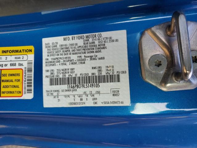 73176362 :رقم المزاد ، 1FA6P8CF9L5149105 vin ، 2020 Ford Mustang Gt مزاد بيع
