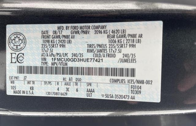 Продажа на аукционе авто 2017 Ford Escape Se, vin: 1FMCU0GD3HUE77421, номер лота: 73035802