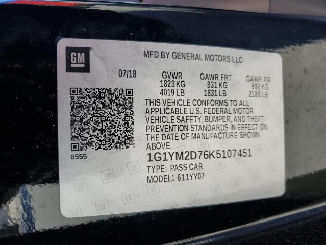 35966263 :رقم المزاد ، 1G1YM2D76K5107451 vin ، 2019 Chevrolet Corvette Stingray Z51 3lt مزاد بيع