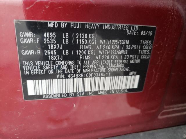 Aukcja sprzedaży 2015 Subaru Outback 2.5i Limited, vin: 4S4BSBLC0F3346511, numer aukcji: 35796013
