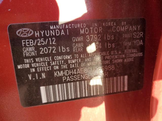 2012 Hyundai Elantra Gls მანქანა იყიდება აუქციონზე, vin: KMHDH4AE8CU466988, აუქციონის ნომერი: 36290683