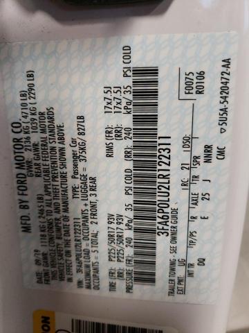 Aukcja sprzedaży 2020 Ford Fusion Se, vin: 3FA6P0LU2LR122311, numer aukcji: 37148533